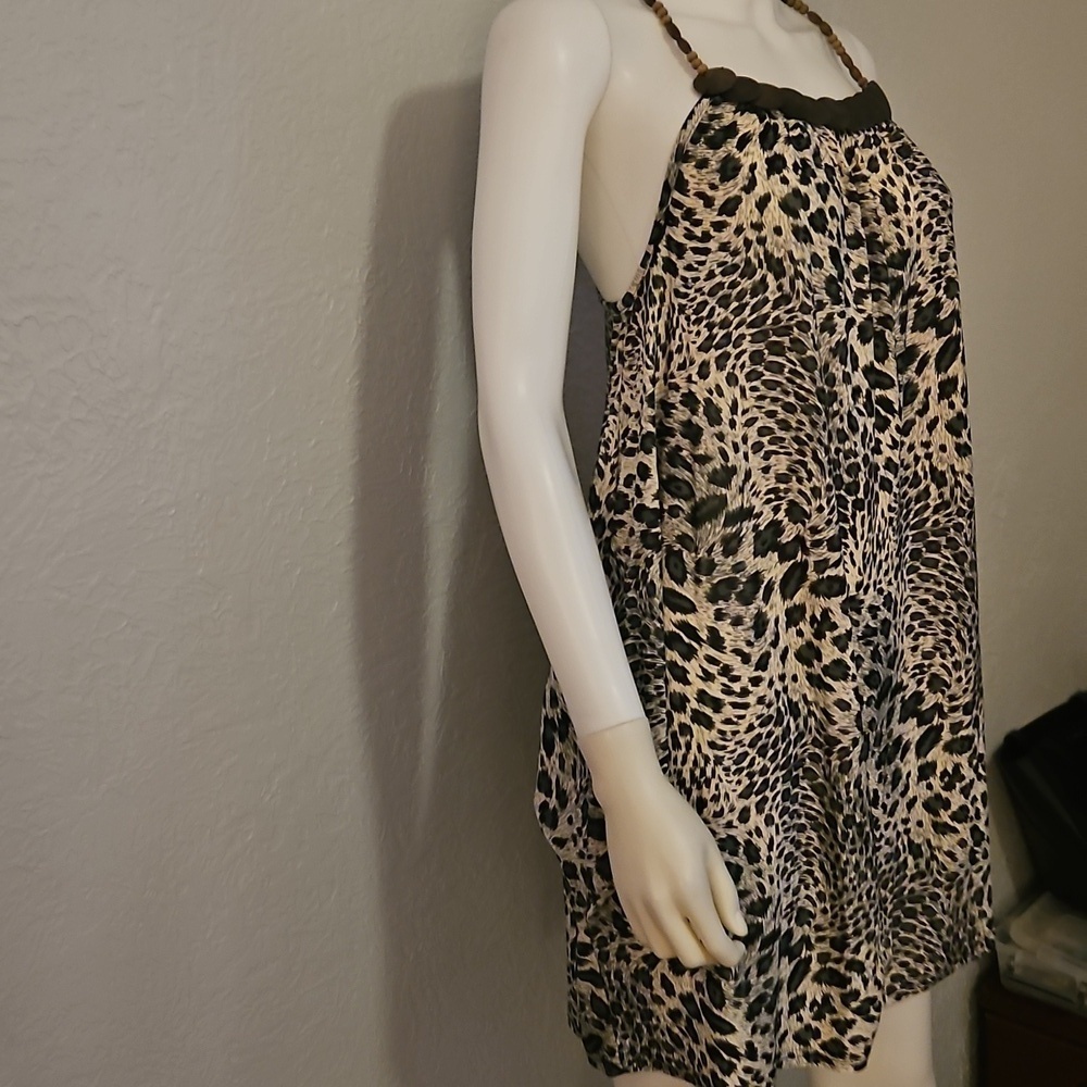 Vtg UMGEE Leopard Print Beaded Bubble Hem Festival Mini Slip Dress - Picture 6 of 12